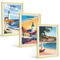 BILDER SET 3er Set - 40x60 cm Goldrahmen - Stadtansichten Ustka Tarnów Sopot - Goldfarben, Kunststoff (40/60cm) - TULUP