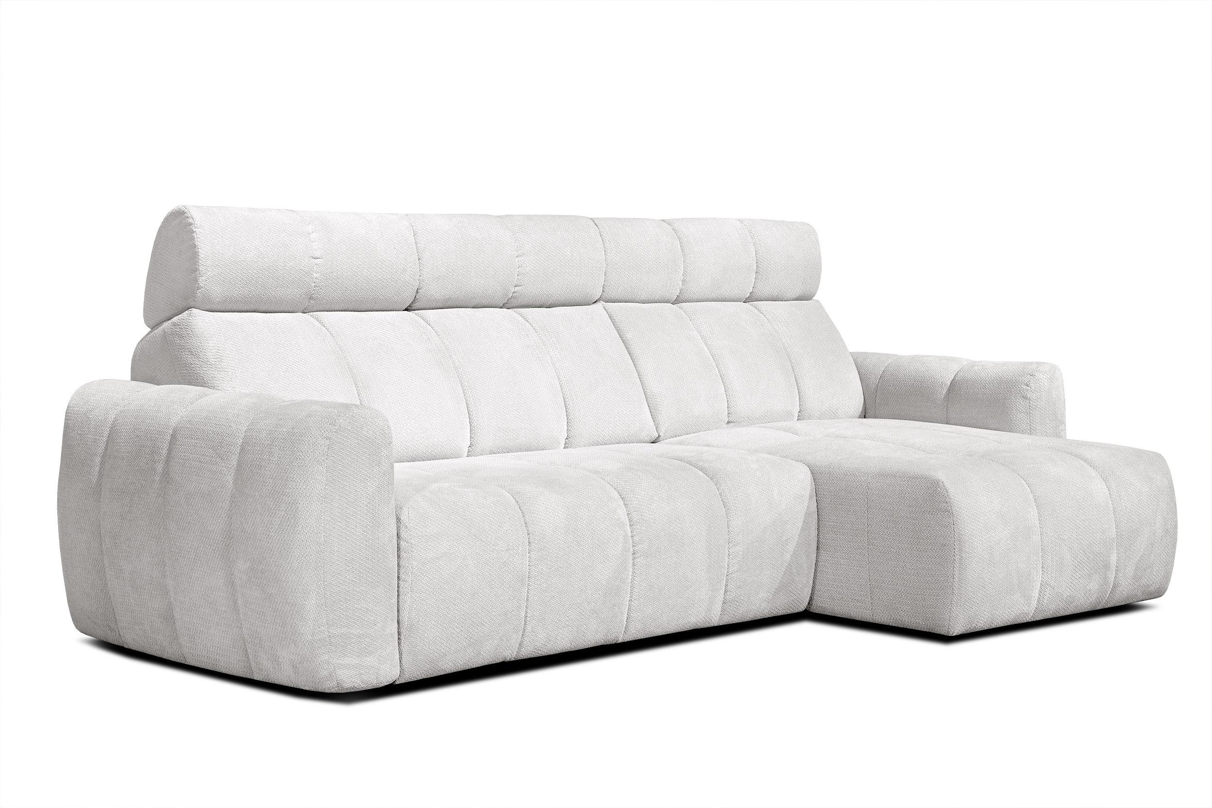 ECKSOFA KIMI 3-Sitzer, ausziehbarer Sitz, verstellbare Kopfstützen, cremefarben - Creme/Schwarz, Holzwerkstoff/Textil (270/160cm) - Wozimo