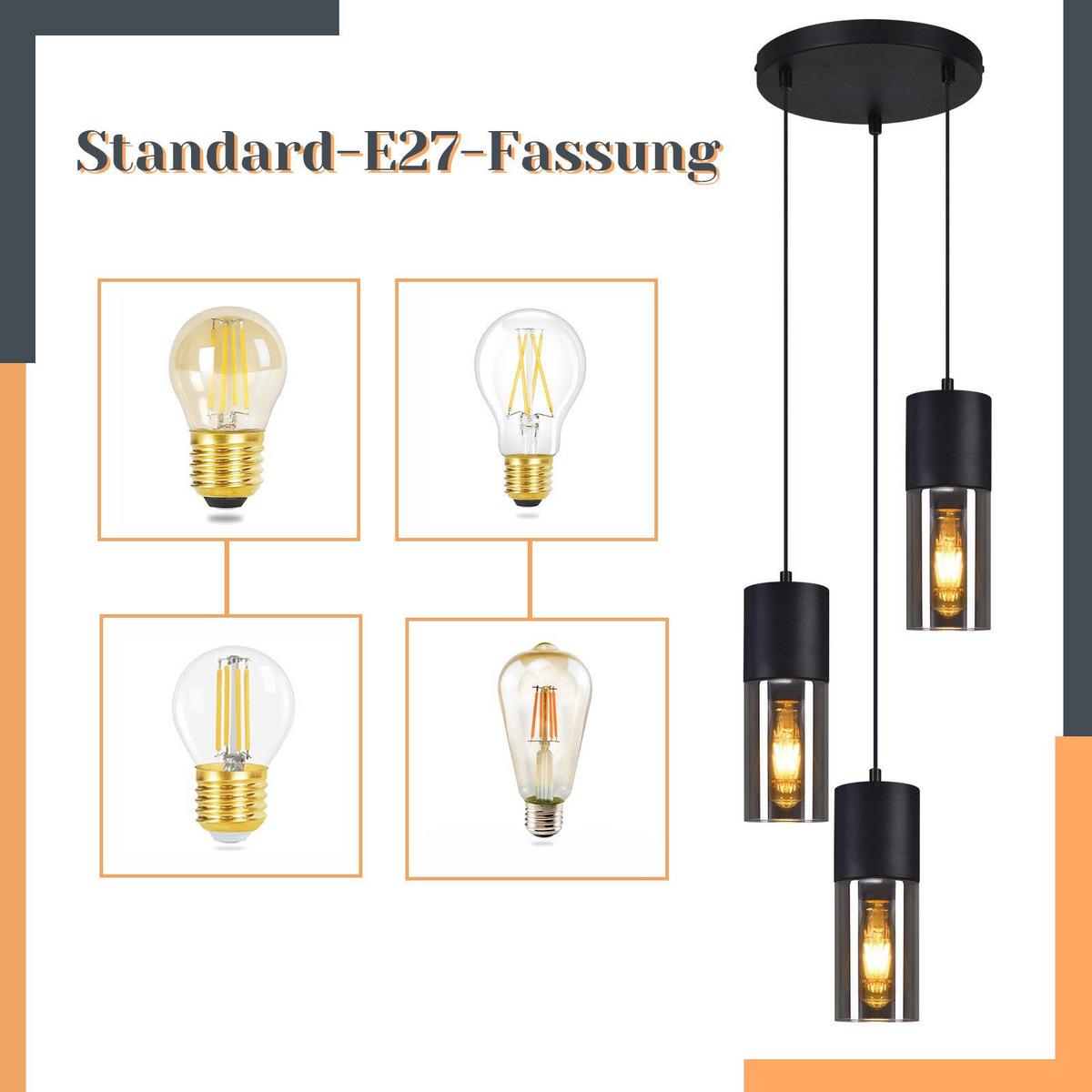 PENDELLEUCHTE Elmar 3-flammig 22/22/150 cm - Schwarz, Metall (22/22/150cm) - Nettlife