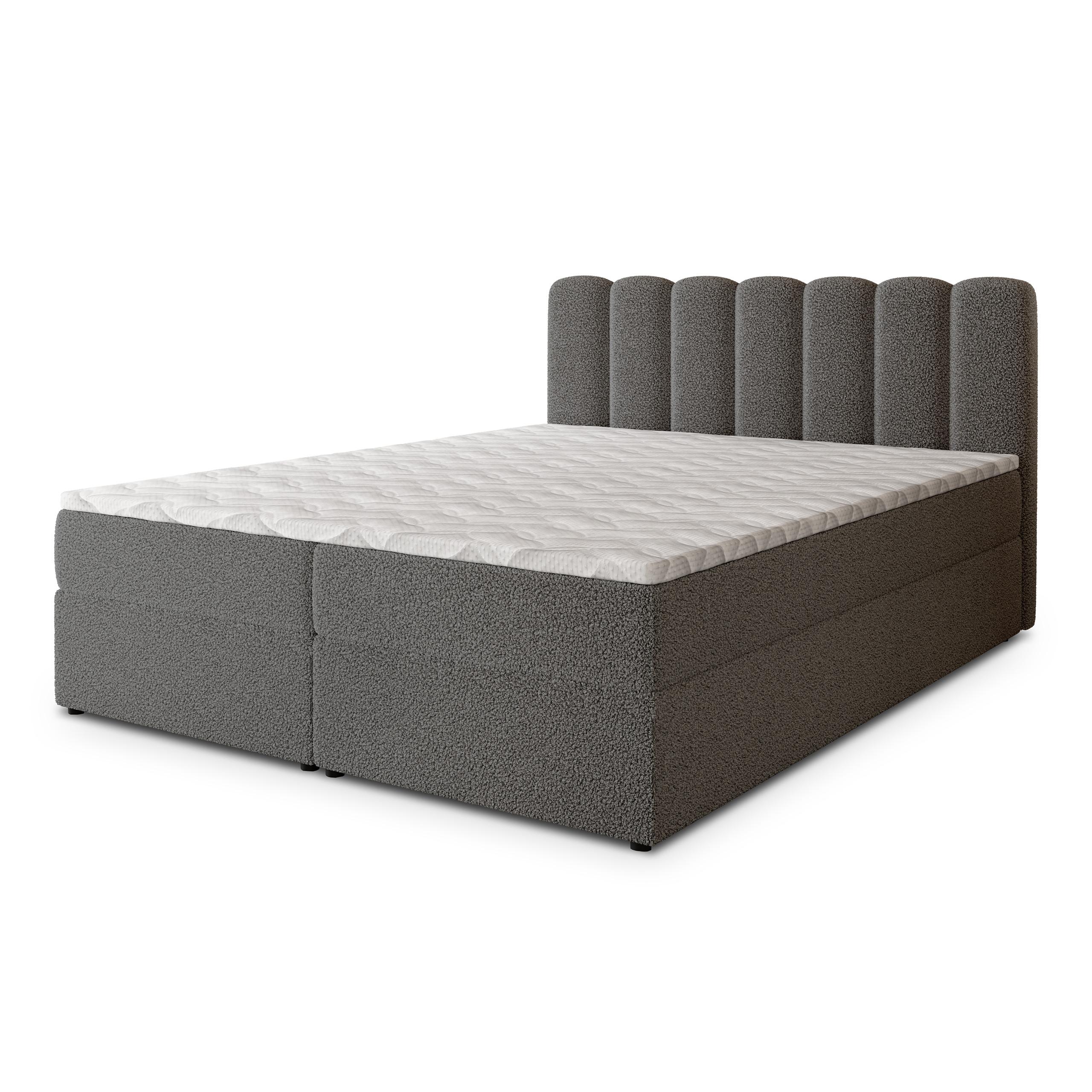 BOXBETT SOLIA 160x200 cm mit Matratze und Topper, H2+H3 - Grau - Grau, Holz (160/200cm) - MASSENO