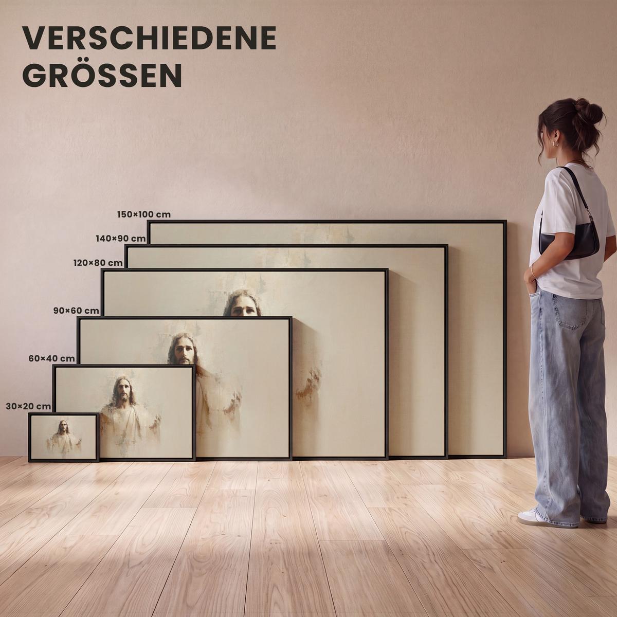 LEINWAND Bilder mit Rahmen - Porträt - Abstrakt - Jesus - Beige - 90x60 - Beige, Textil (90/60cm) - MuchoWow