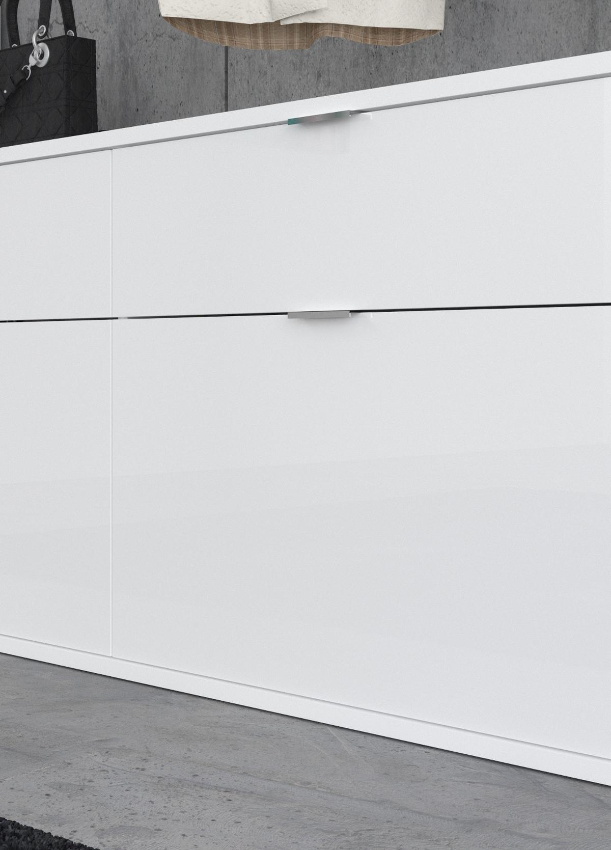 GARDEROBE Eiche Artisan, weiß Hochglanz 183 cm, Kombination mit 21 Fächern - Chromfarben/Weiß Hochglanz, Glas/Holzwerkstoff (183/193/34cm) - Inn.Furn