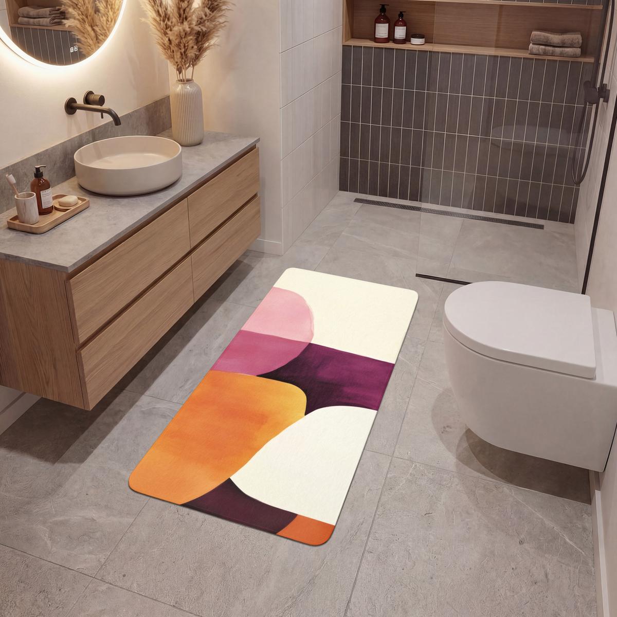 BADEMATTE Formen - Abstrakt - Farbenfroh 60x120 cm - Terracotta, Textil (60/120cm) - OnlyWow