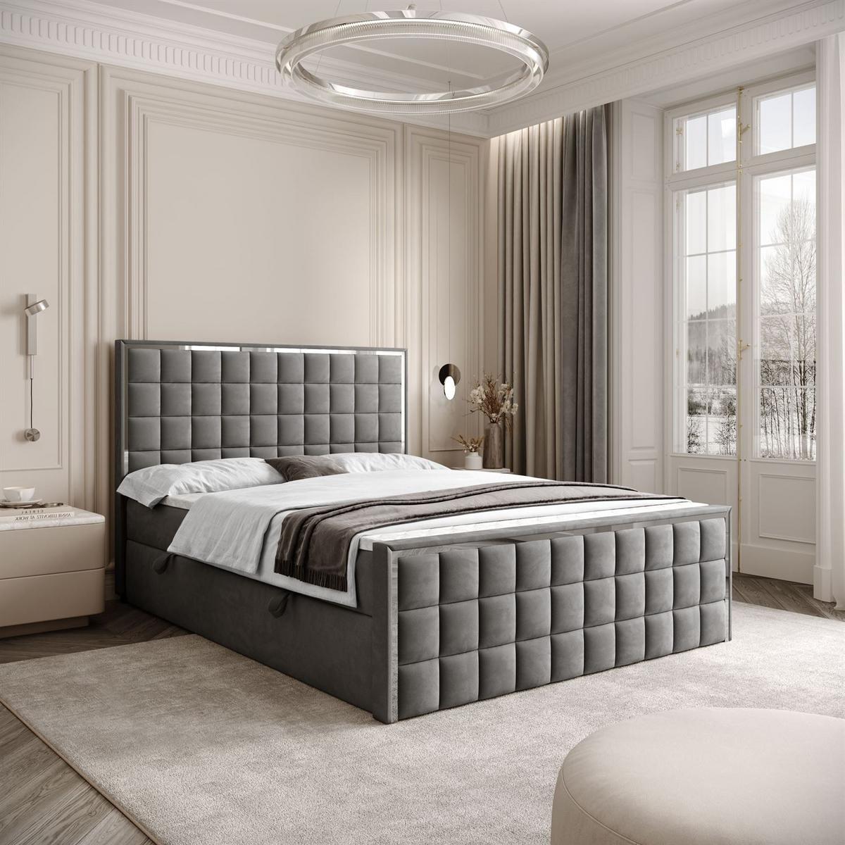 BOXSPRINGBETT ISADORA II SILVER mit Bettkasten und Topper 140x200 cm Royal Velvet 250 - Grau, Textil - Lookway