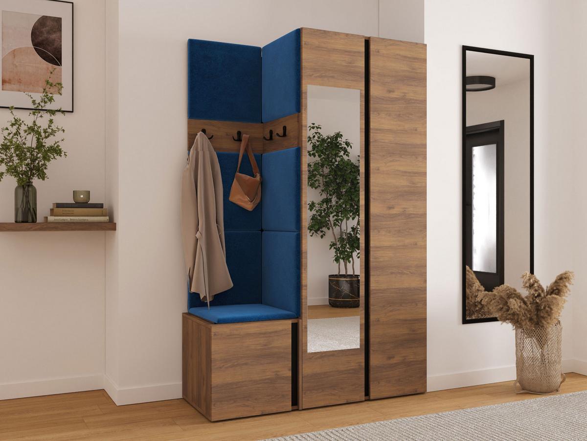GARDEROBEN-SET Orion XXVI - Blau/Nussbaumfarben, Holzwerkstoff/Kunststoff (116/186/46cm) - MIRJAN24