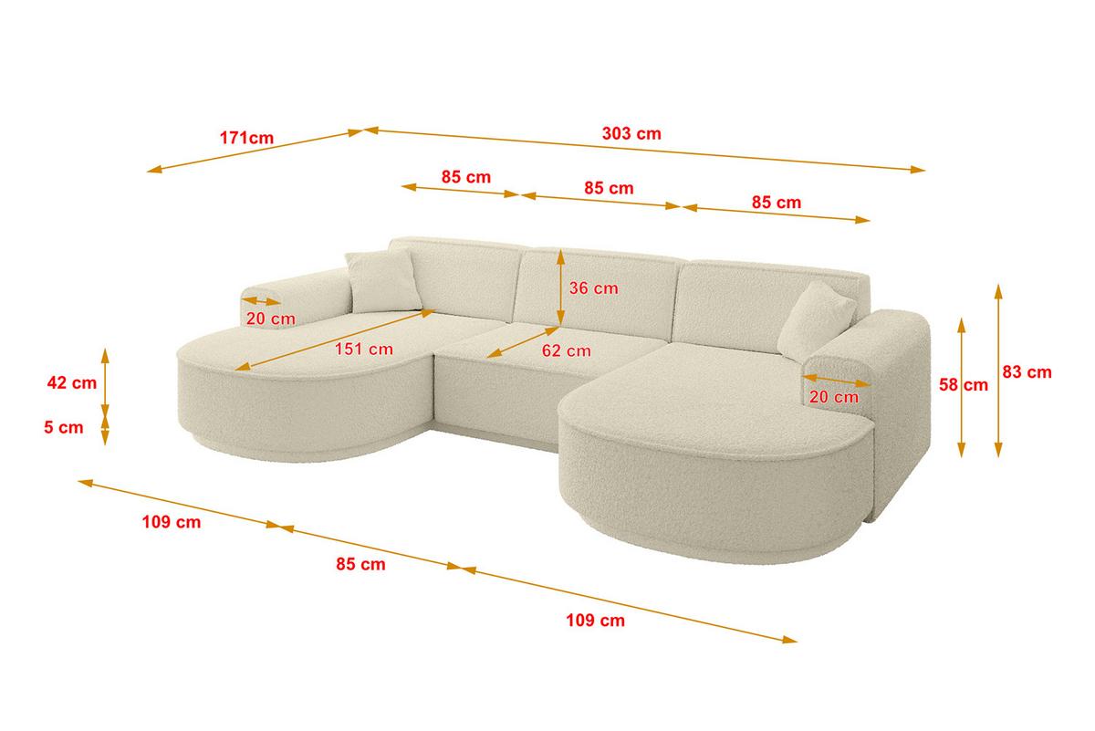 WOHNLANDSCHAFT MARI-U1-v3 - 303x171x83 cm Beige Bouclé - Beige/Schwarz, Holzwerkstoff/Kunststoff (303/83/171cm) - ALTDECOR