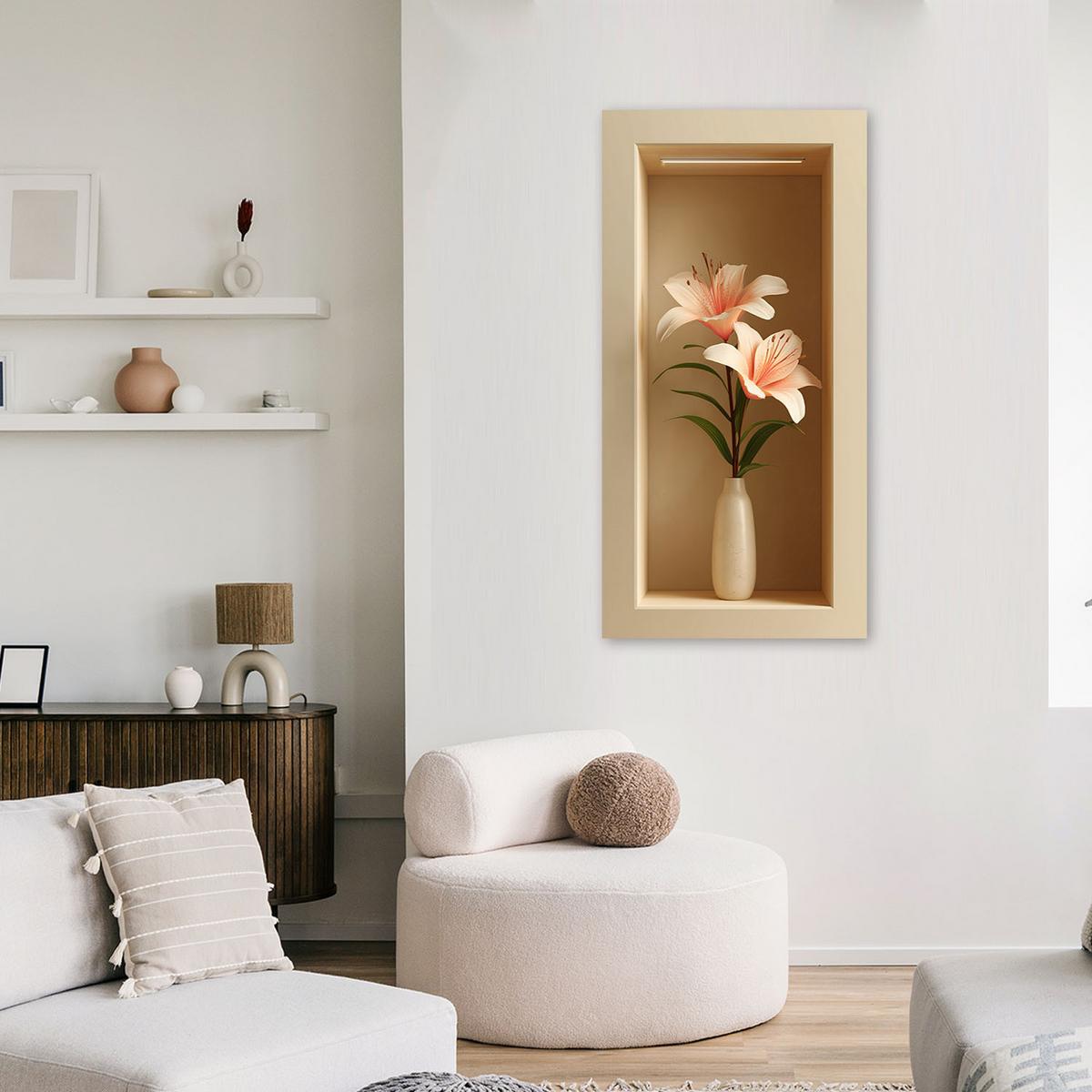 LEINWANDBILD Blumen in einer Vase in einer 3D-Vertiefung 40x80cm - Beige, Textil (40/80cm) - Feeby