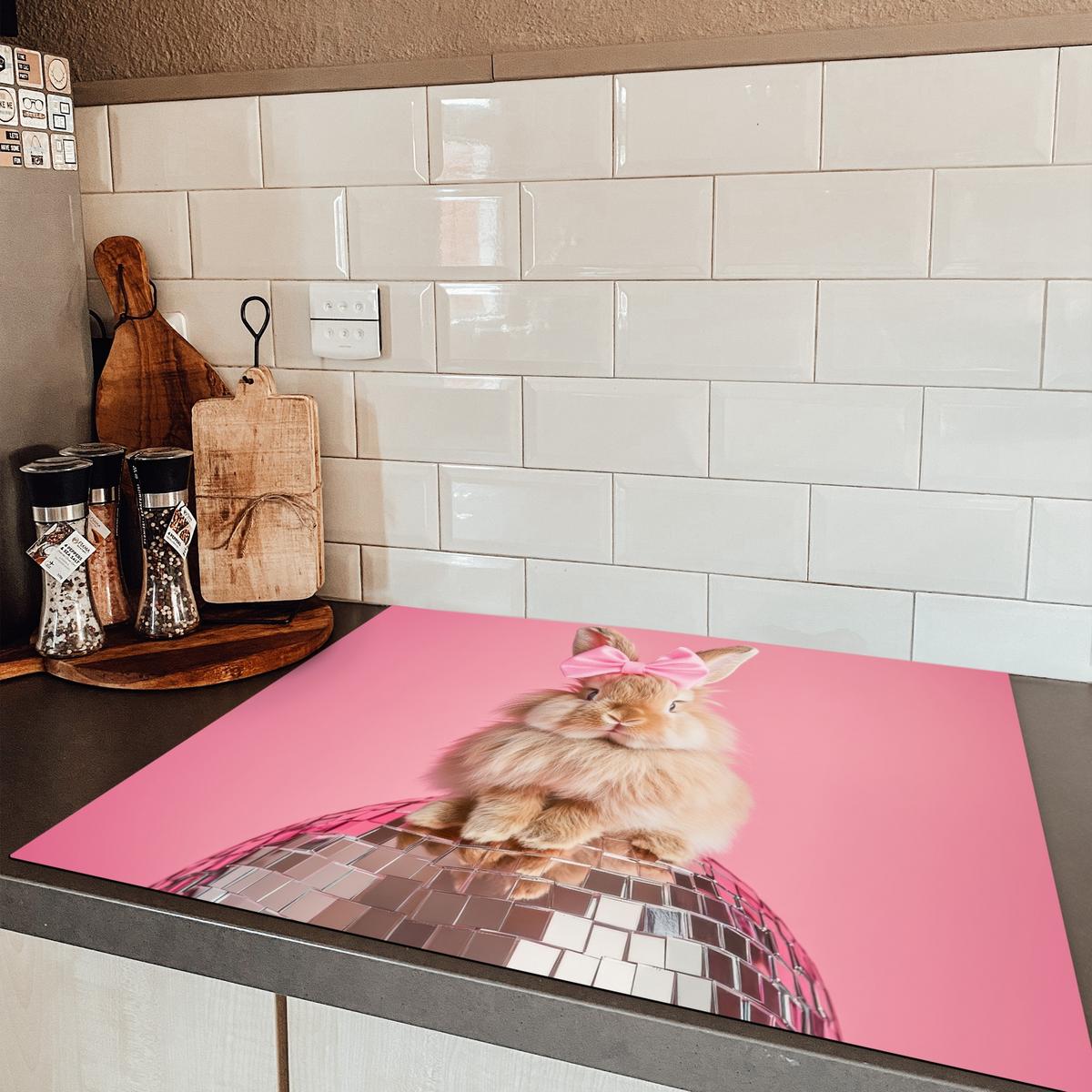 HERDABDECKPLATTE Schleife - Discoball - Kaninchen Induktionsmatte 77x59 cm - Pink, Kunststoff (77/59/0.2cm) - MuchoWow