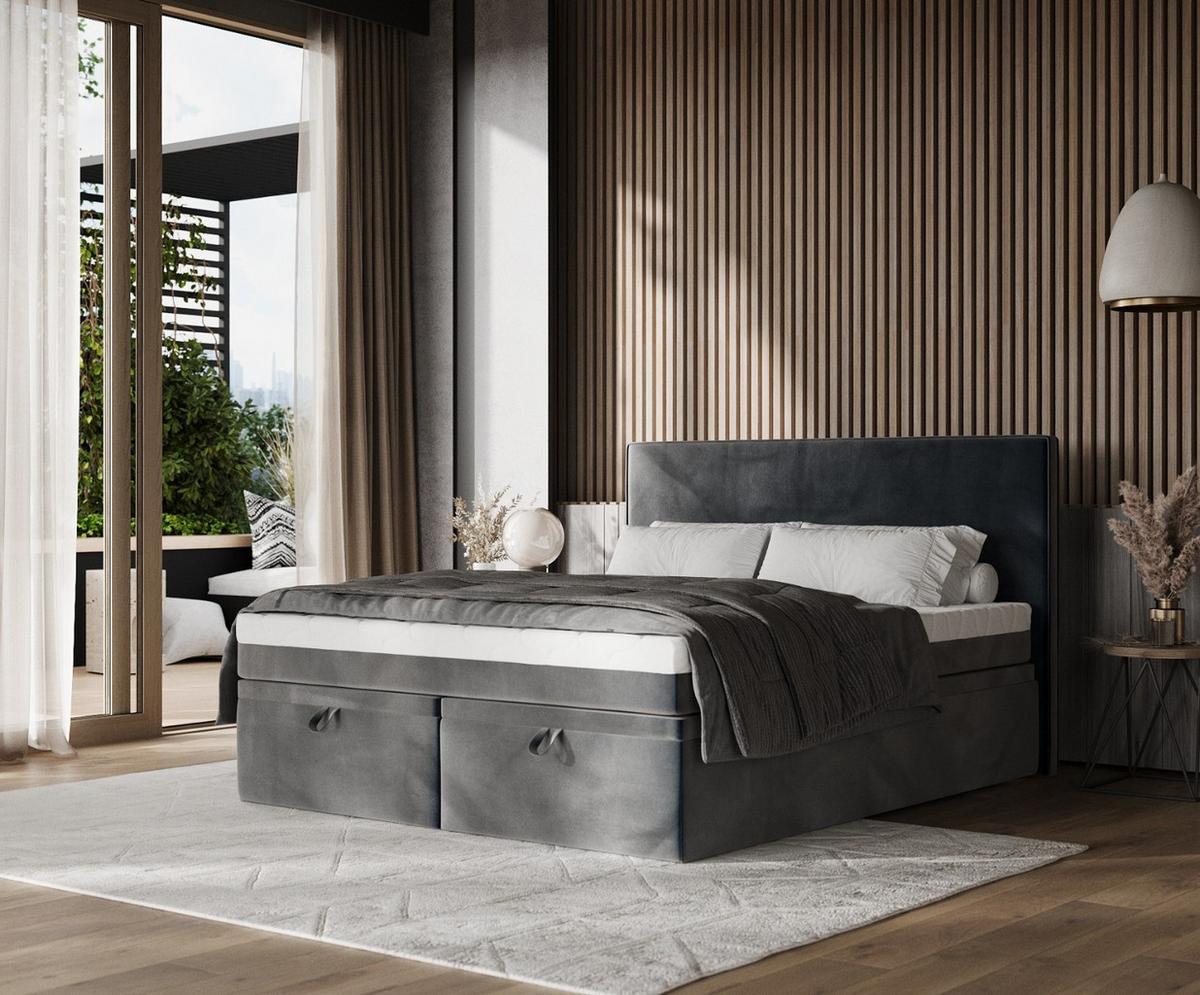 BOXBETT Zalla 140/200 cm Anthrazit im Paros Stoff - Anthrazit/Schwarz, Holz/Holzwerkstoff (140/200cm) - AltaBeds