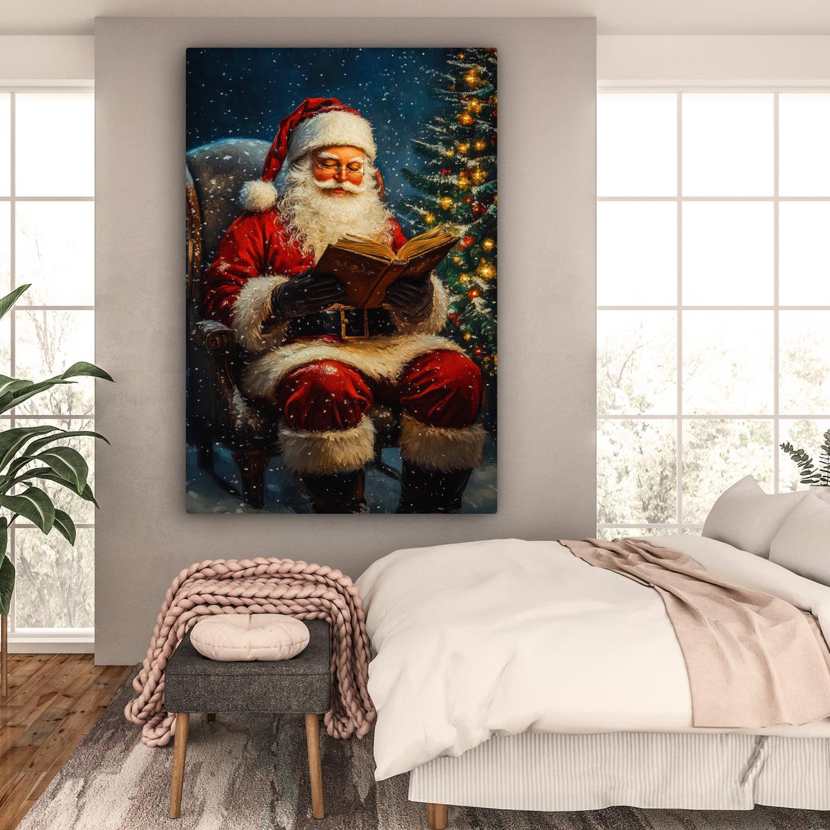 LEINWANDBILD Weihnachtsmann - Weihnachten - Winter - Weihnachtsbaum Deko Groß 90x140 cm - Bordeaux, Textil (90/140cm) - MuchoWow