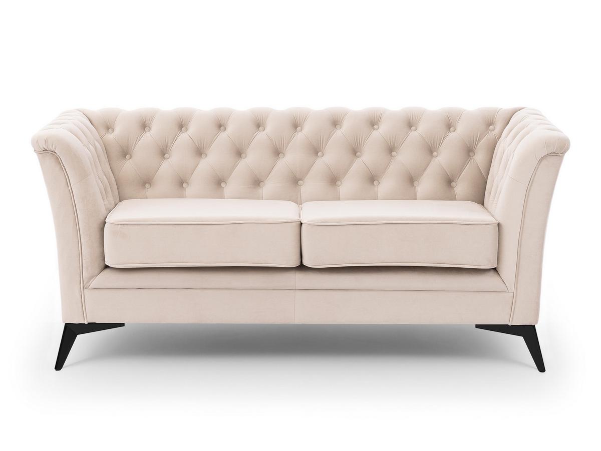CHESTERFIELD-SOFA 2-sitzer Whitby Beige Samt mit schwarzen Füßen - Beige/Schwarz, Holz/Textil (175/78/82cm) - S-Style Möbel