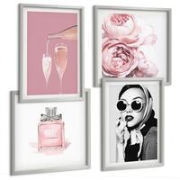 BILDER SET 4er Set - 50x50 cm & 40x60 cm Silberner Rahmen - Stilvolle pinkfarbene Accessoires - Silberfarben, Kunststoff (50/50cm) - TULUP