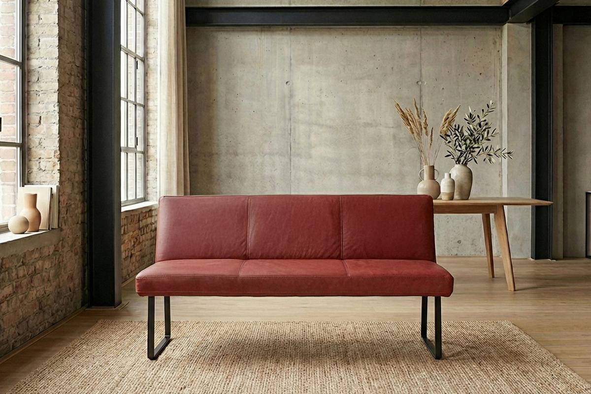 ESSZIMMERBANK ELEEN Rot Leder - Rot, Leder (143/85/69cm) - KAWOLA