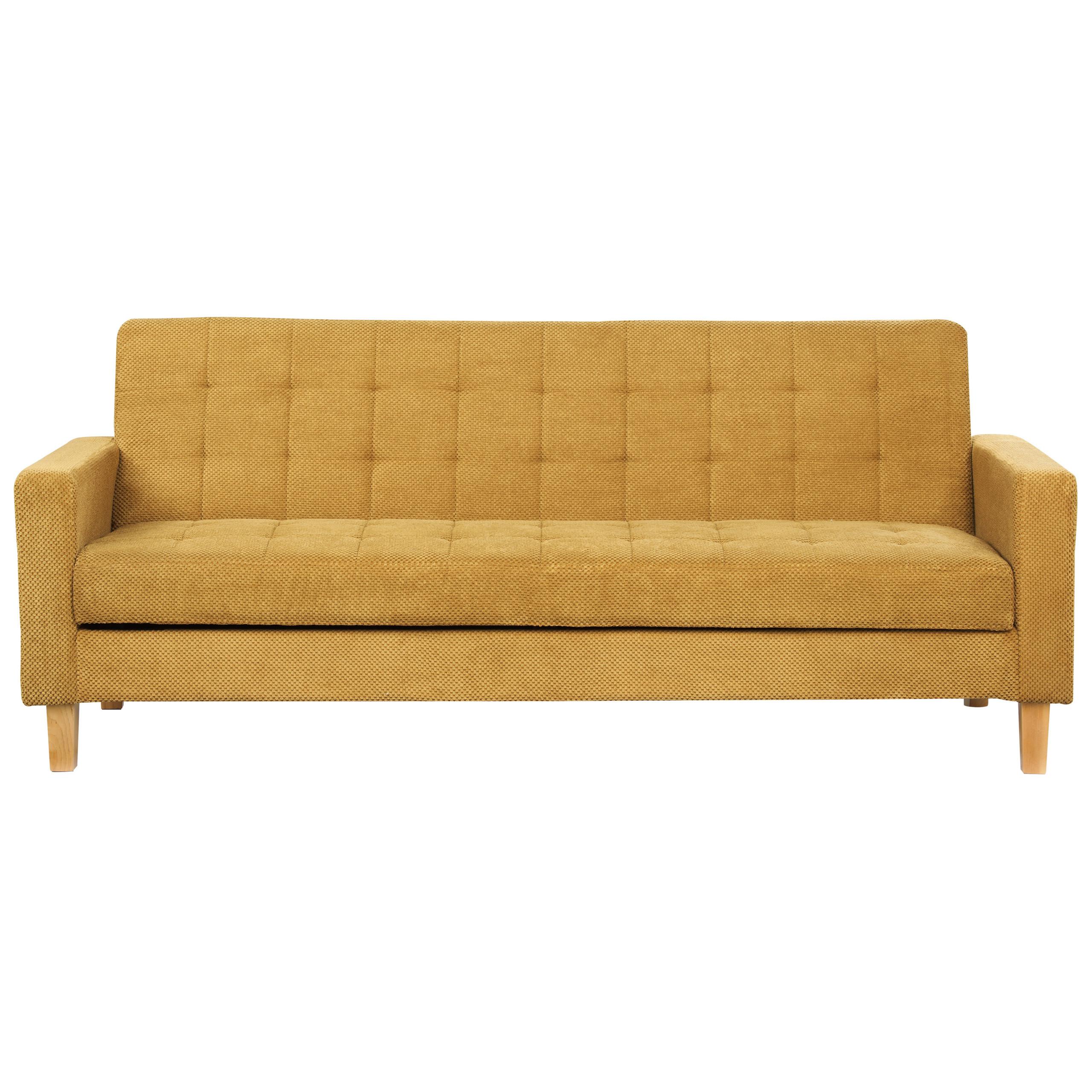 3-SITZER-SCHLAFSOFA senfgelb mit Stauraum Vehkoo - Hellbraun/Gelb, Textil (200/86/77cm) - Beliani