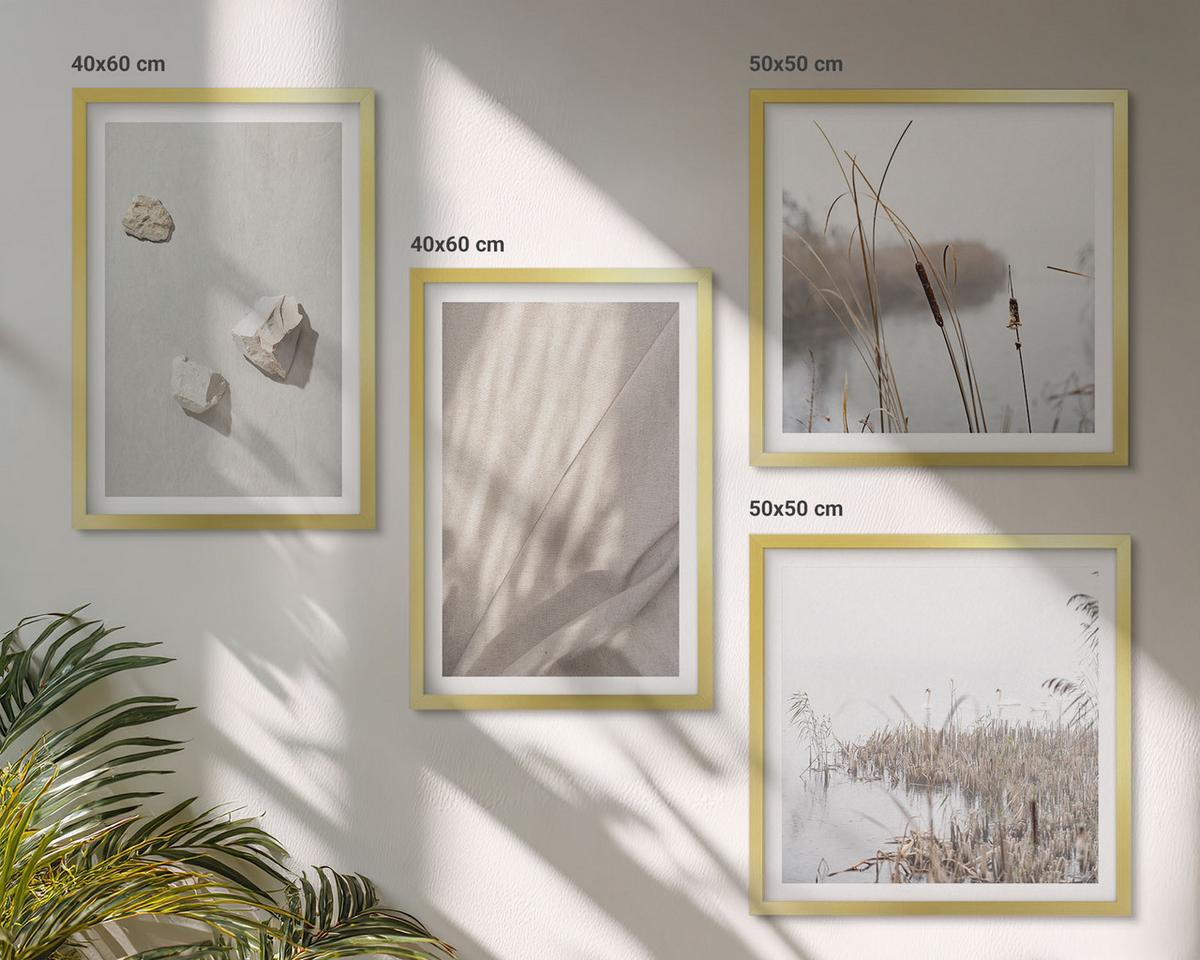 BILDER SET 4er Set - 50x50 cm & 40x60 cm Goldrahmen - Nahaufnahmen der Struktur im Boho-Stil - Goldfarben, Kunststoff (50/50cm) - TULUP
