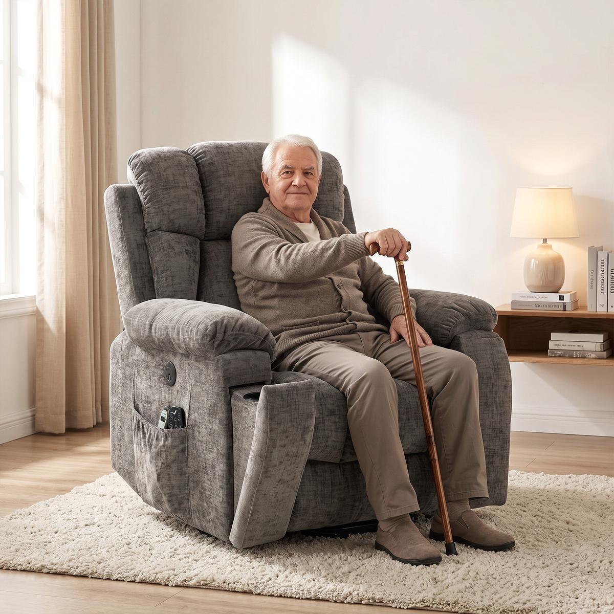 FERNSEHSESSEL Chenille-Stoff Stahl Dunkelgrau - Dunkelgrau/Schwarz, Textil/Metall (99/104/98cm) - HOMCOM