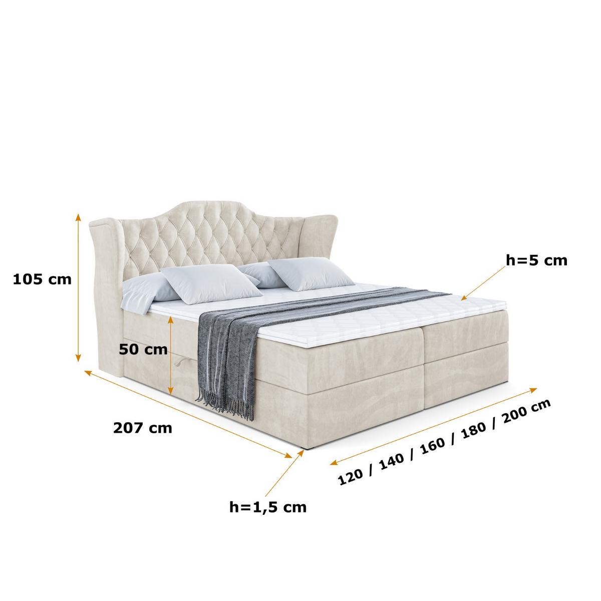 BOXBETT mit Matratze H3 und Lattenrost - VILA - 140x200 cm Ecru - Ecru, Holzwerkstoff (140/200cm) - ALTDECOR