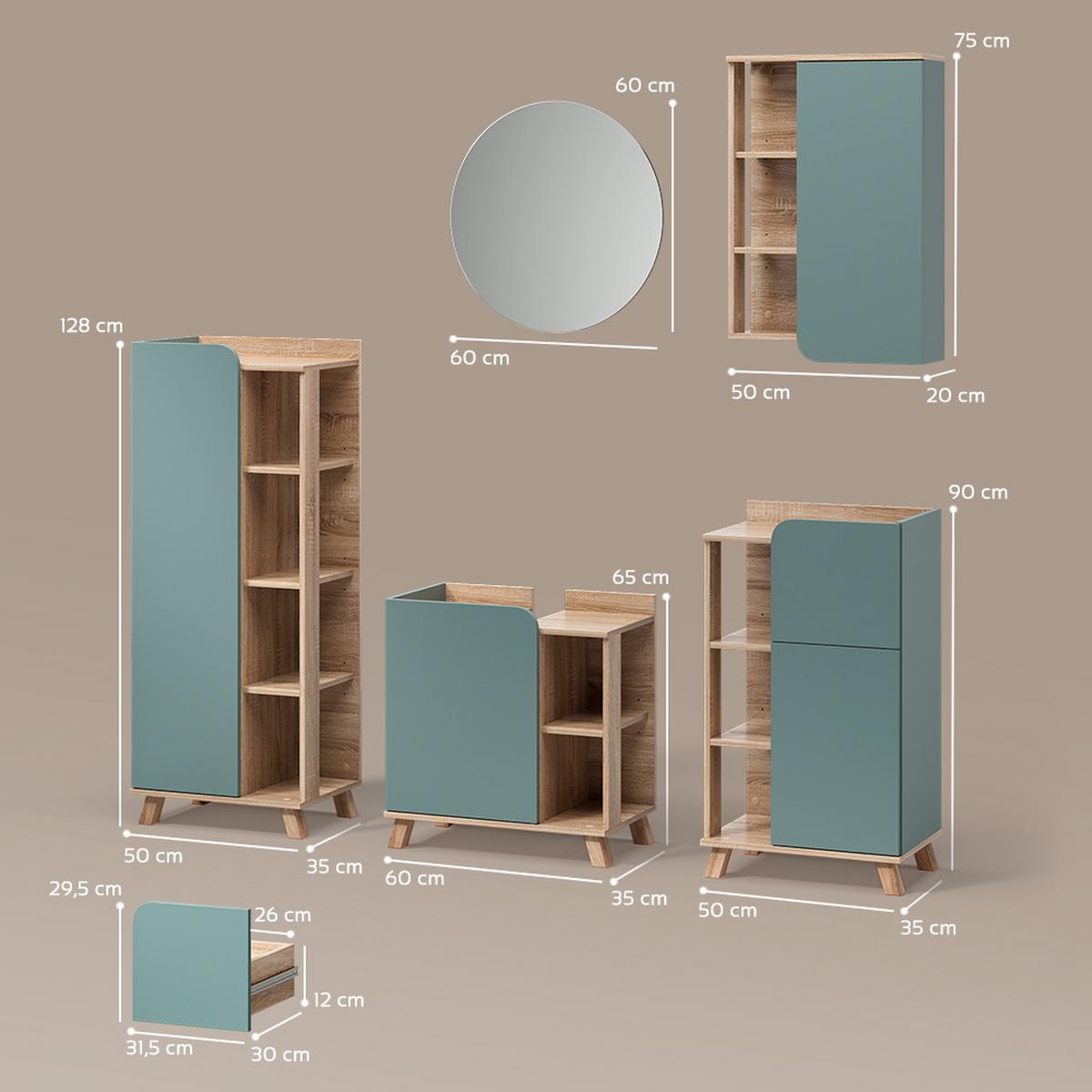 BADMÖBEL-SET Marano Blau-Grau 5 Teile - Blaugrau, Holzwerkstoff (35/65/60cm) - Livinity®