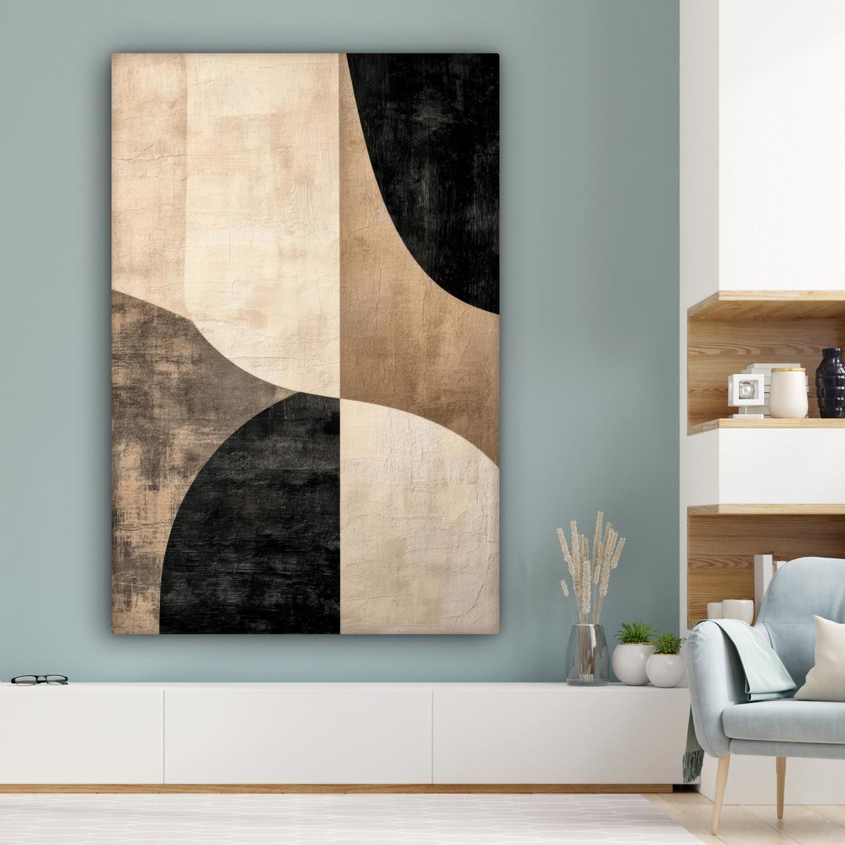 LEINWANDBILD Abstrakt - Flugzeuge - Schwarz - Rund Deko Groß 90x140 cm - Beige, Textil (90/140cm) - MuchoWow