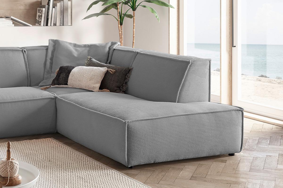 ECKSOFA SAMU Grau Cord - Schwarz/Grau, Textil (254/224cm) - KAWOLA