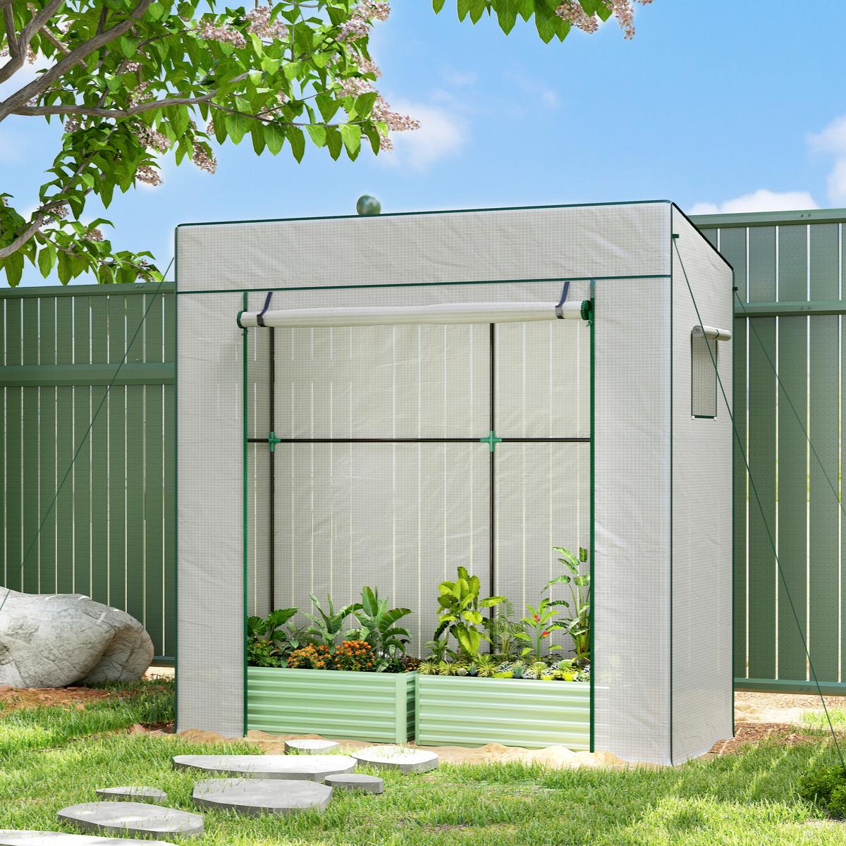 TOMATENGEWÄCHSHAUS Foliengewächshaus mit Rolltor Mesh-Fenster Schrägdach - Weiß, Kunststoff (77/197/196cm) - Outsunny