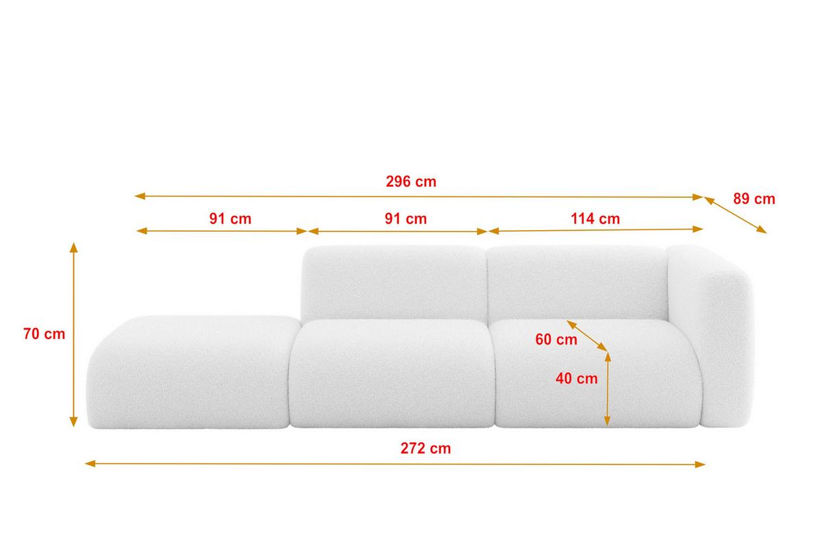 SOFA Ottomane Rechts MIRA-S3 296x89x70 Weiß Bouclé - Schwarz/Weiß, Holzwerkstoff/Kunststoff (296/70/89cm) - ALTDECOR