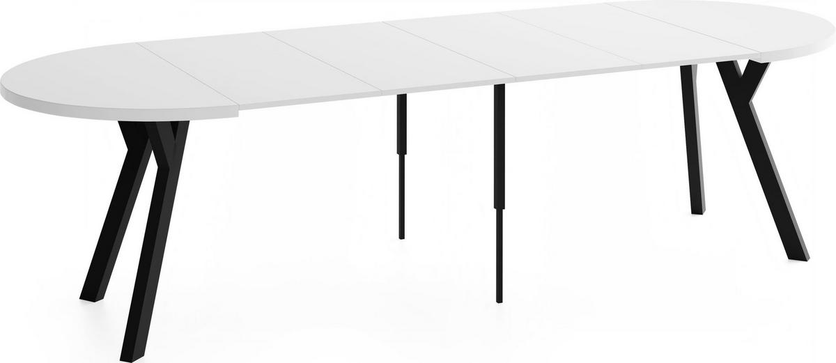 ESSTISCH Vero rund ausziehbar verlängerbar, Weiss 100-300/100/77 cm - Schwarz/Weiß, Holz/Holzwerkstoff (100/300/76.5cm) - WFL GROUP
