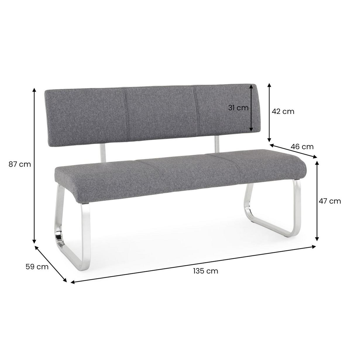 ESSZIMMERBANK VILAS - Grau, Textil/Metall (136/89/59cm) - IDIMEX