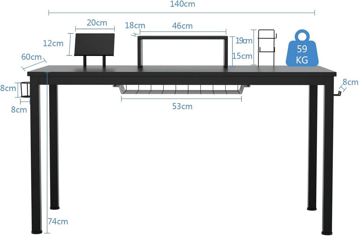 COMPUTERTISCH Schwarz - Schwarz, Holzwerkstoff (60/155/90cm) - COSTWAY