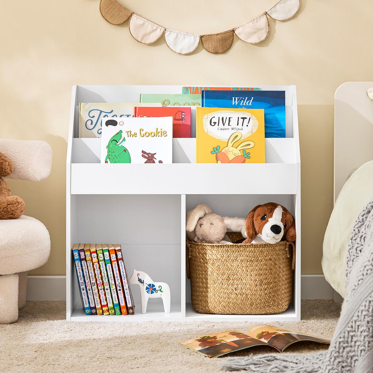 KINDER-BÜCHERREGAL, Kinderregal für Spielzeug, Weiß 68x68x30cm - Weiß, Holzwerkstoff (68/68/30cm) - SoBuy