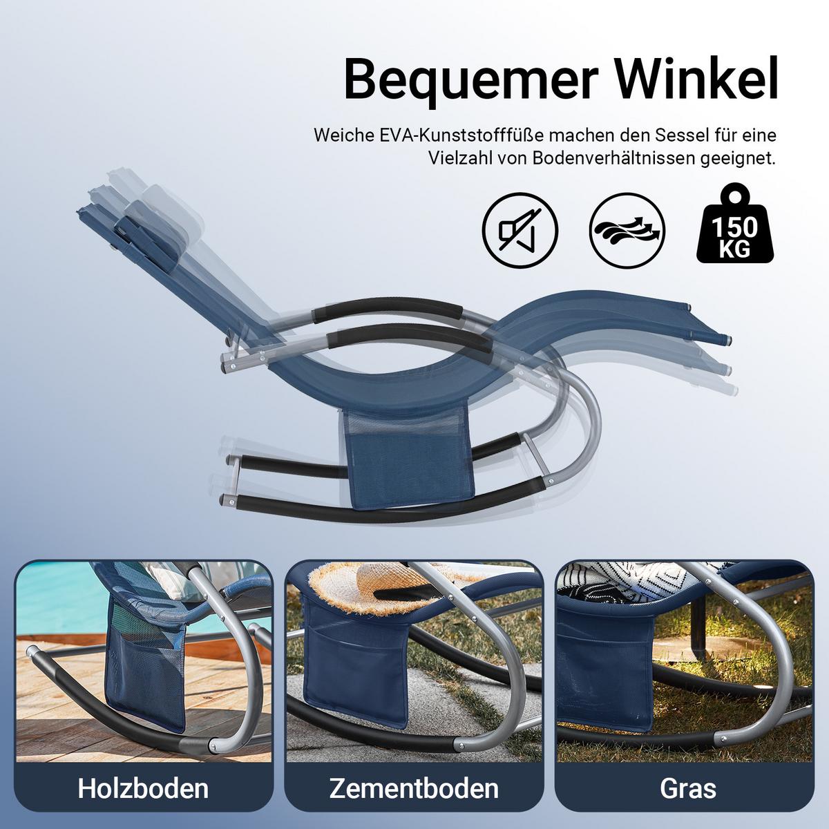SONNENLIEGE mit Kopfkissen, Gartenliege bis 150kg, Denimblue - Dunkelblau, Metall (63/87/150cm) - SoBuy
