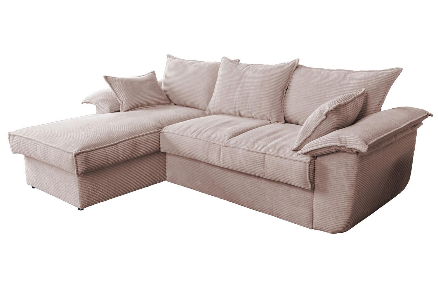 ECKSOFA DAMETO Pink Cord Mit Schlaffunktion - Pink/Schwarz, Kunststoff/Textil (266/174cm) - KAWOLA