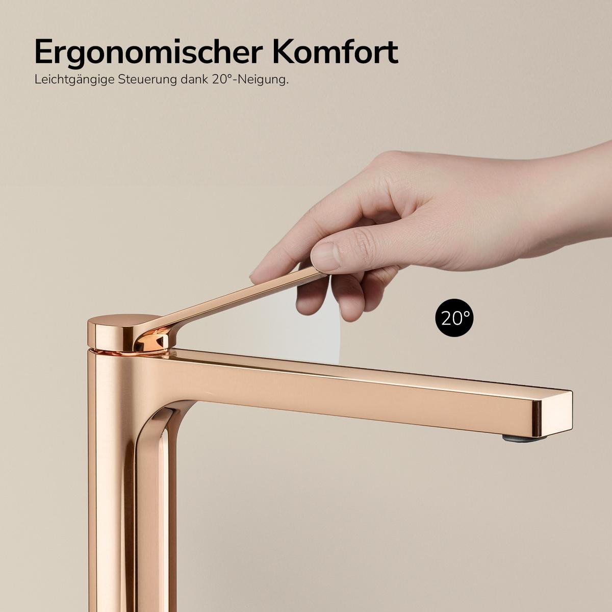 WASCHTISCHARMATUR mit Zertifiziertem Filterelement Rosengold Hoher Stil - Roségold, Metall (23.3/4.6/33.5cm) - EMKE