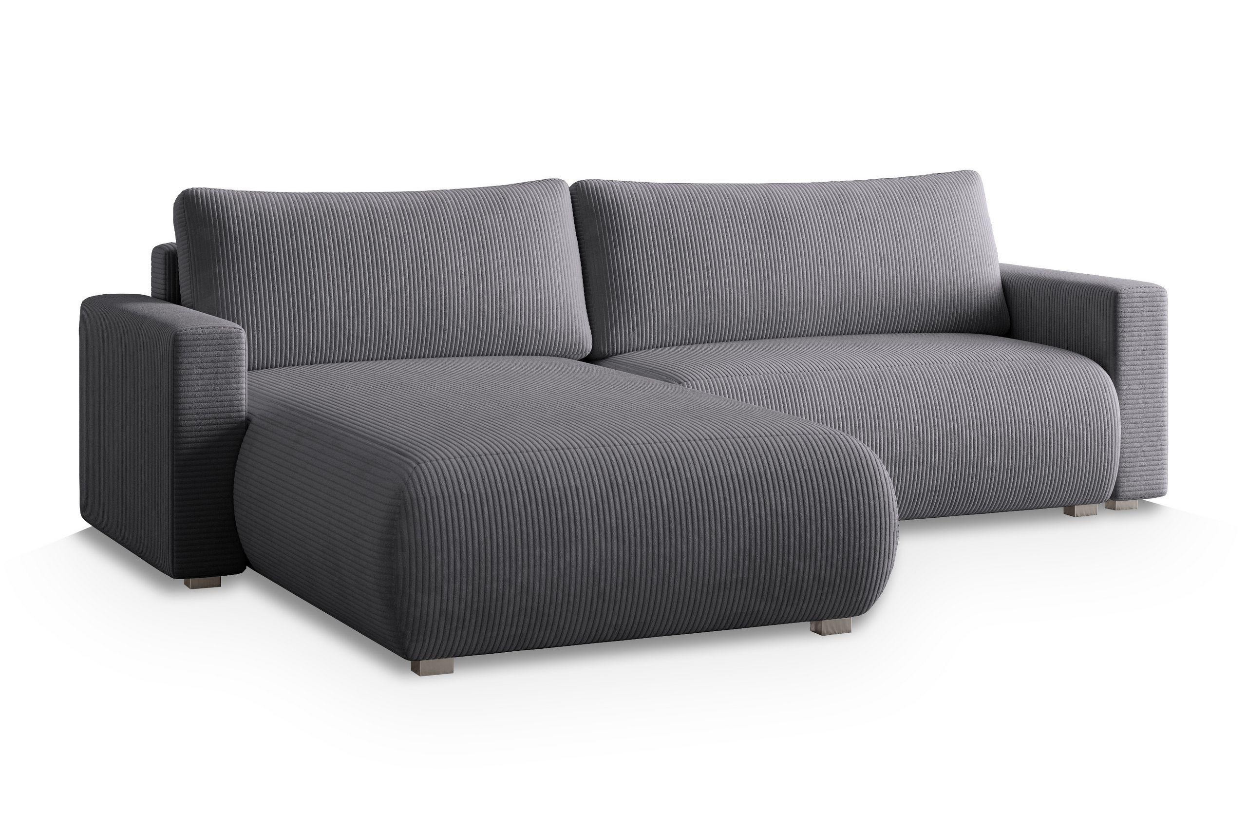 ECKSOFA TURIN P Grau Kordstoff mit Schlaffunktion - Grau, Holz/Kunststoff (265/183cm) - MASSENO