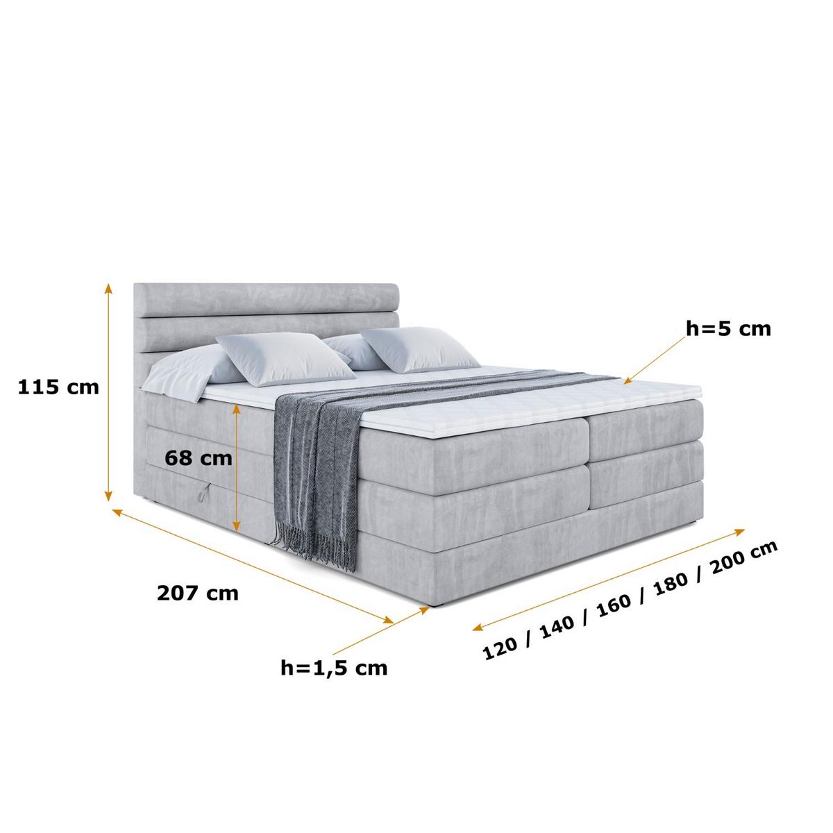 BOXSPRINGBETT CELESTIA KING - 140x200 - H3/H4 - Hellgrau - Hellgrau, Holzwerkstoff (140/200cm) - ALTDECOR