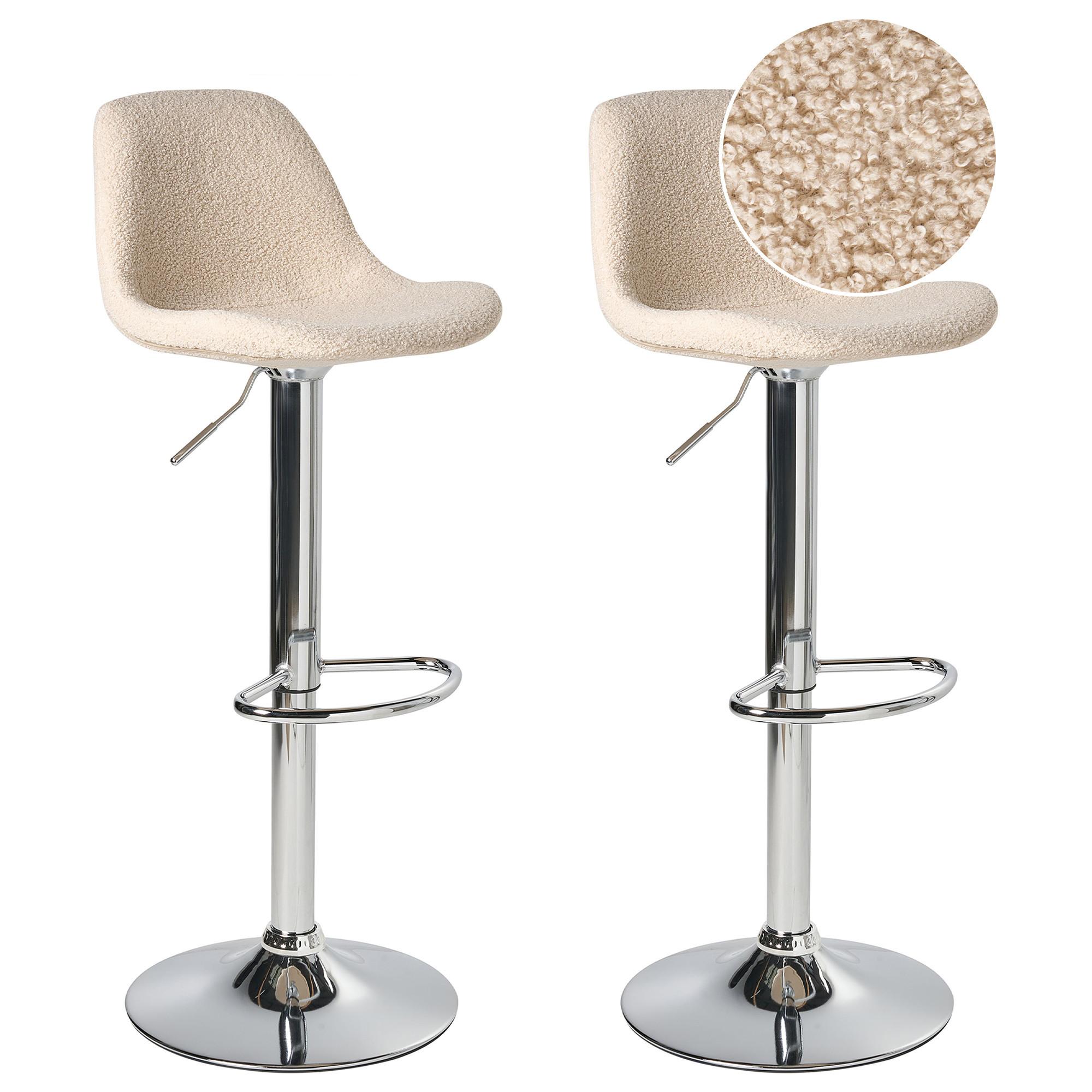 BARHOCKER 2er-Set Bouclé drehbar Hellbeige Kahla - Beige/Silberfarben, Textil (39/80/42cm) - Beliani