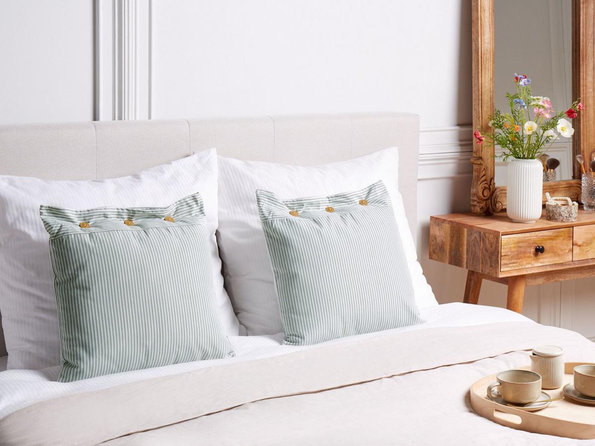DEKOKISSEN 2er-Set Mintgrün 45/45 cm Sebrine - Weiß/Braun, Textil (45/45cm) - Beliani