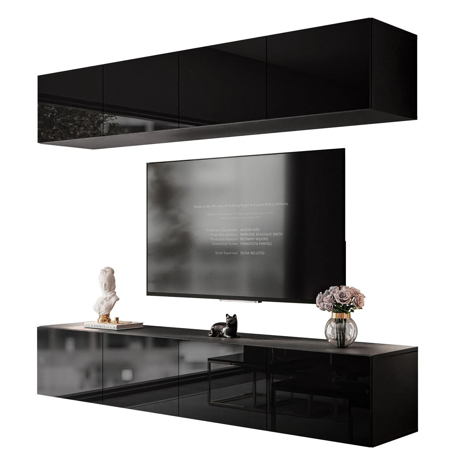 HÄNGENDE WOHNWAND COLGANTE mit LED Beleuchtung - Schwarz Hochglanz, Holzwerkstoff (200/36/40cm) - Lookway