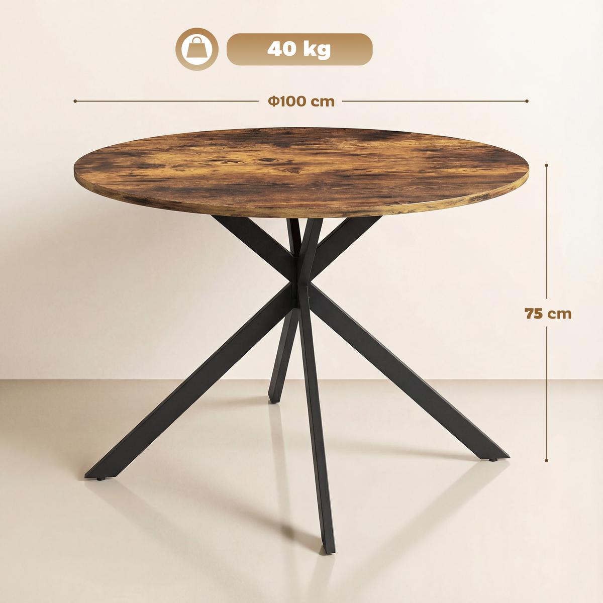 ESSTISCH rund Dunkelbraun 120/120/75 cm - Braun, Metall (100/100/75cm) - HOMCOM
