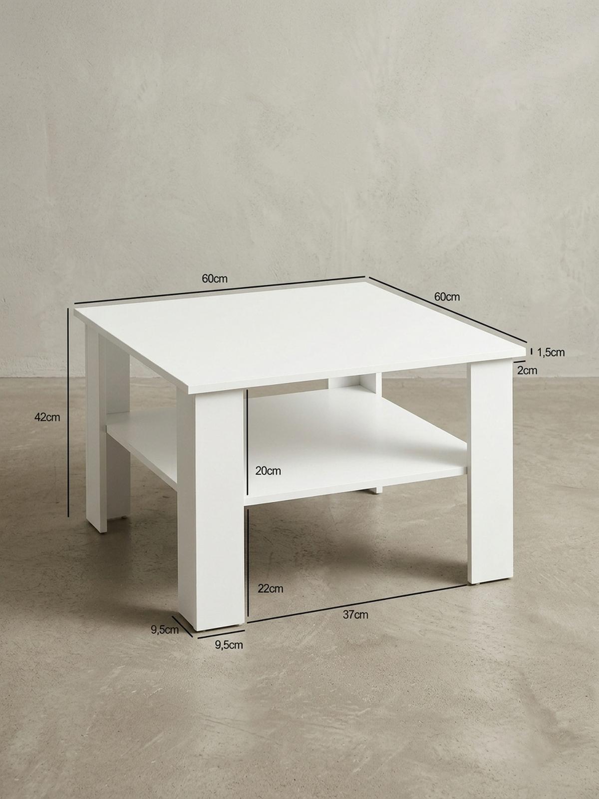 COUCHTISCH NIDDA aus Sonoma Eiche, kratzfest und Ablagefläche, Weiß 60x60x42 cm - Weiß, Holz (60/60/42cm) - KADIMA DESIGN