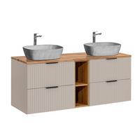 DOPPELWASCHTISCH 140.8cm Adriel Kaschmir, Holz und Stein - Beige, Holzwerkstoff (140.8/59/46cm) - Petits-meubles