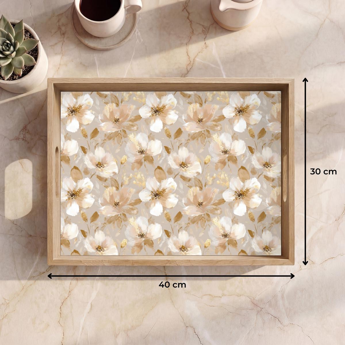 TABLETT Blumen - künstlerisch - Gold 40x30 cm - Beige, Holz (40/5/5cm) - OnlyWow