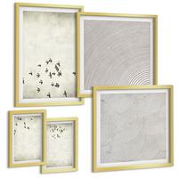 BILDER SET 5er Set - 50x50 cm & 20x30 cm & 40x60 cm Goldrahmen - Minimalistische Vogelmalerei - Goldfarben, Kunststoff (40/60cm) - TULUP