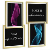 BILDER SET 4er Set - 50x50 cm & 40x60 cm Goldrahmen - Neonlinienwellen im Hintergrund - Goldfarben, Kunststoff (50/50cm) - TULUP