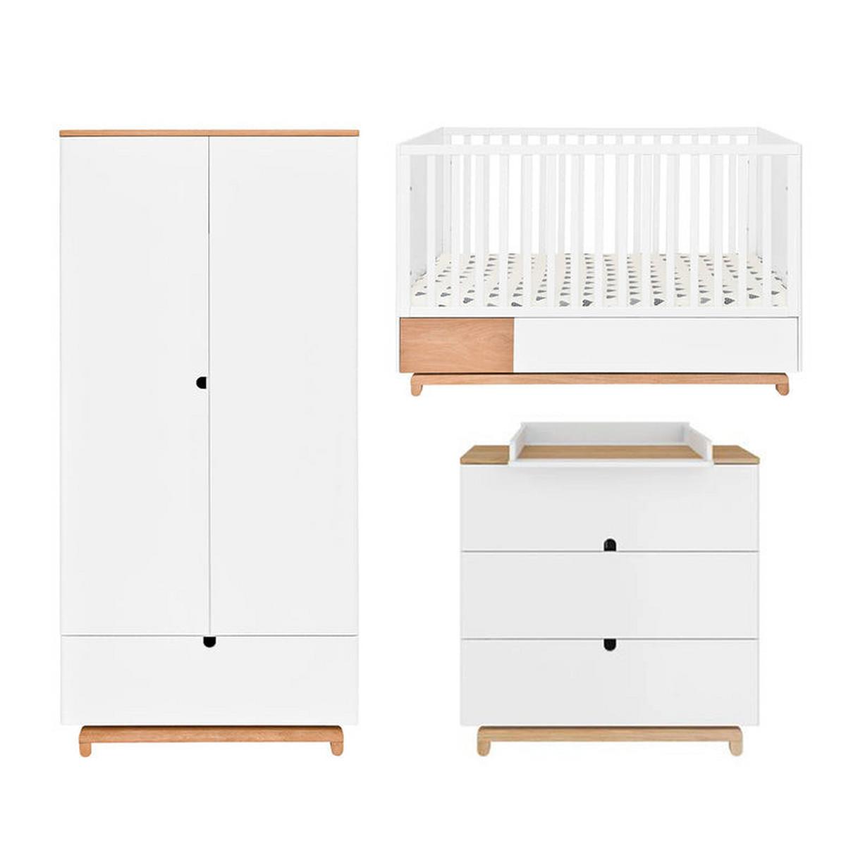 BABYZIMMER 3-teilig Weiß und Holz - Weiß, Holzwerkstoff (144/96/75cm) - Petits-meubles