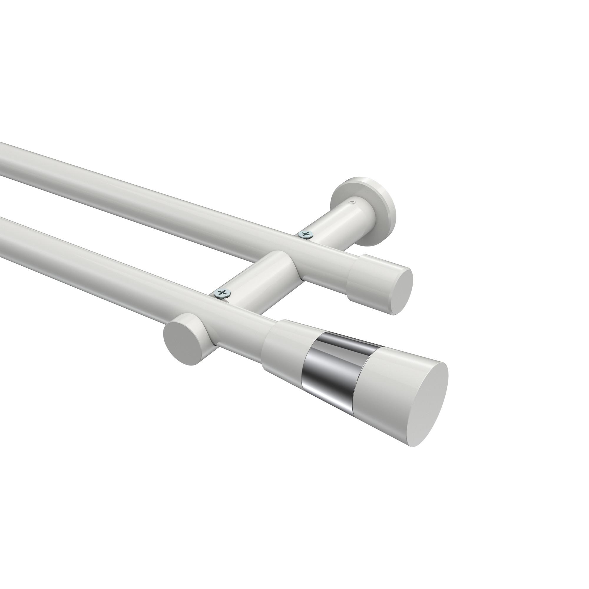 GARDINENSTANGE Platon Tanara 100 cm, 2-läufig (ohne Ringe), 20 mm Ø Weiß - Chromfarben/Weiß, Metall (100cm) - INTERDECO