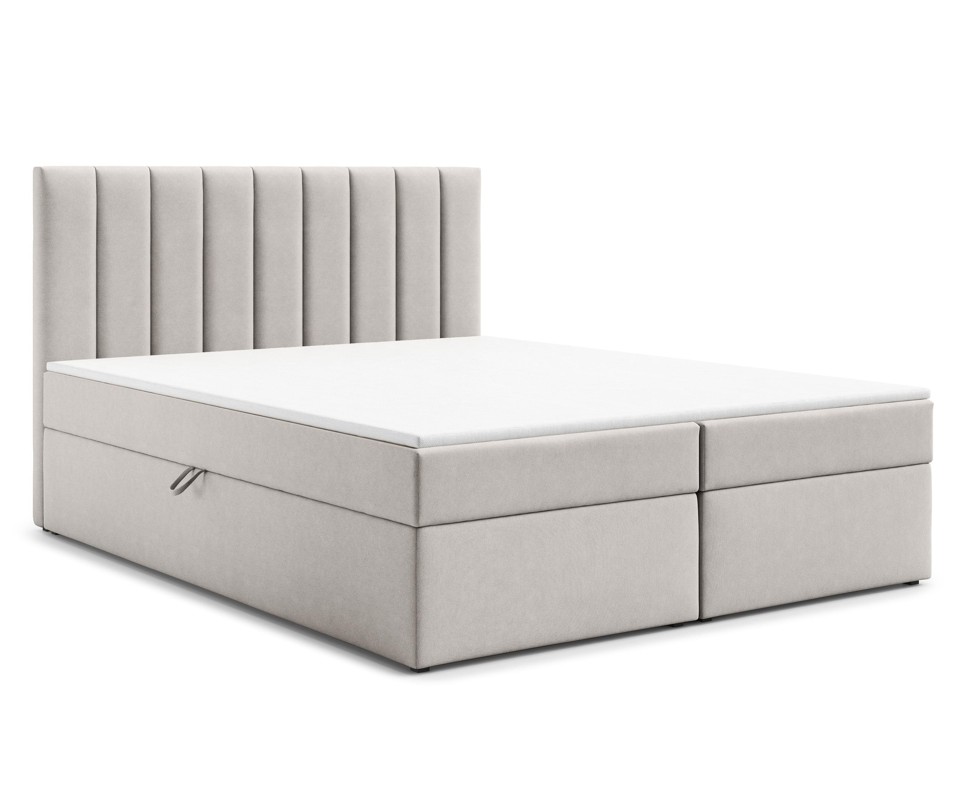BOXBETT BURSA 160x200 cm mit Bettkasten und Matratze - Beige + TOPPER - Beige/Schwarz, Holz/Holzwerkstoff (160/200cm) - AX Living