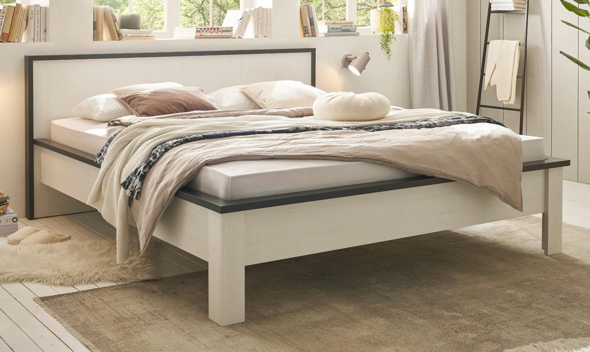 BETT weiß Pinie, anthrazit Landhaus, Doppelbett Liegefläche 180 x 200 cm - Anthrazit/Weiß, Holzwerkstoff (180/200cm) - Furn.Design