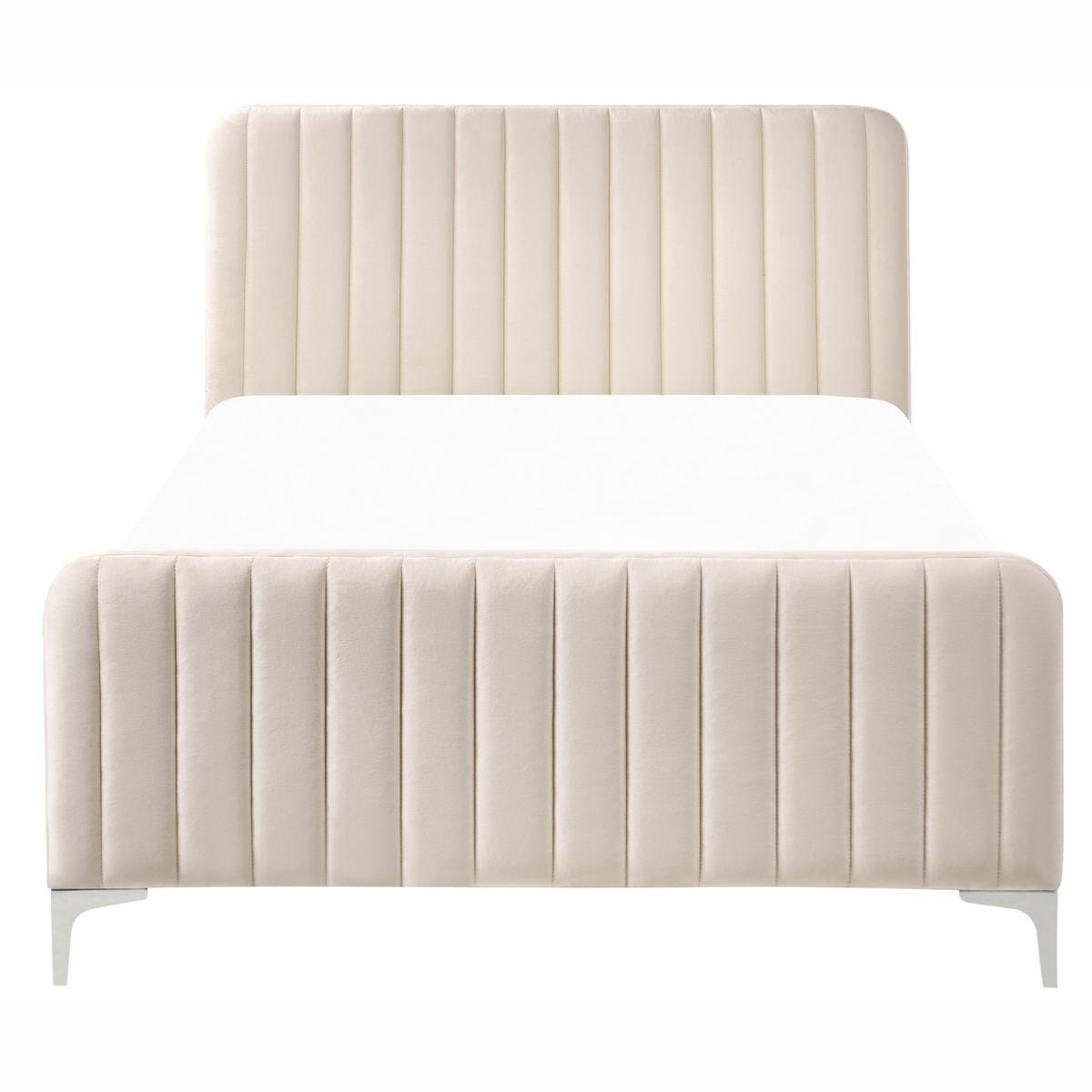 BETT mit Lattenrost 120/200 cm Hellbeige Lunan - Beige/Silberfarben, Textil (120/200cm) - Beliani