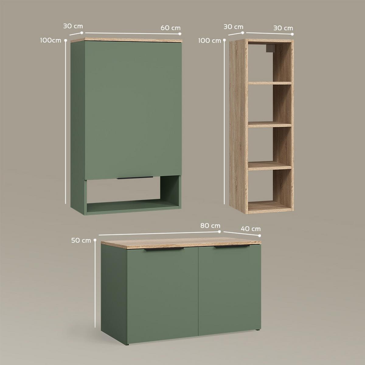 WOHNWAND Piave Grün 5 Teile - Grün, Holzwerkstoff (80/50/40cm) - Livinity®